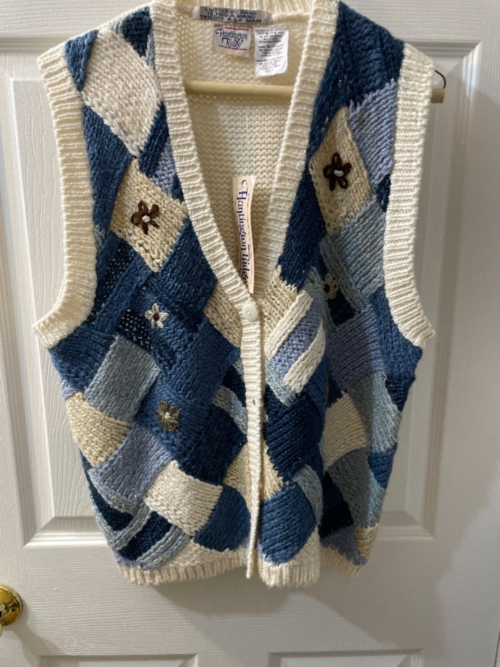 Vtg 90s Huntington Ridge Hand Knit Patchwork Vest NWT